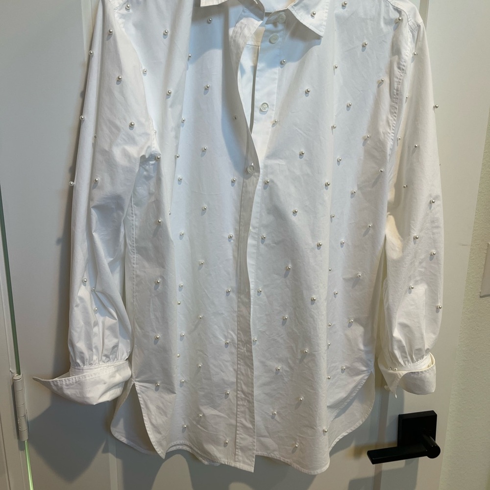 Frame Denim White Embellished Casual Shirt